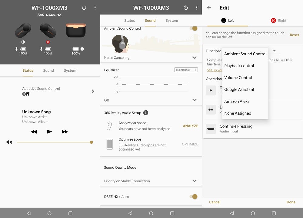 Fonctionnalités de l'application Sony Headphones pour le WF-1000XM3