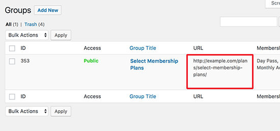 URL de groupe - Themelocal URL du groupe