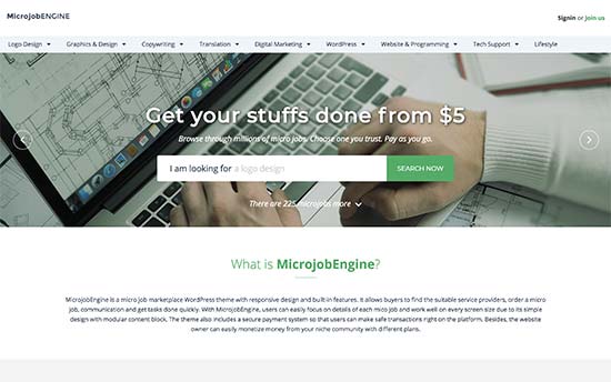 Aperçu du moteur de microjobs - Themelocal Aperçu du moteur de microjobs