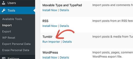 Exécuter l'importateur Tumblr - Themelocal Exécuter l'importateur Tumblr