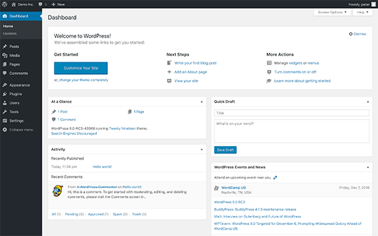Tableau de bord WordPress - Themelocal Tableau de bord WordPress