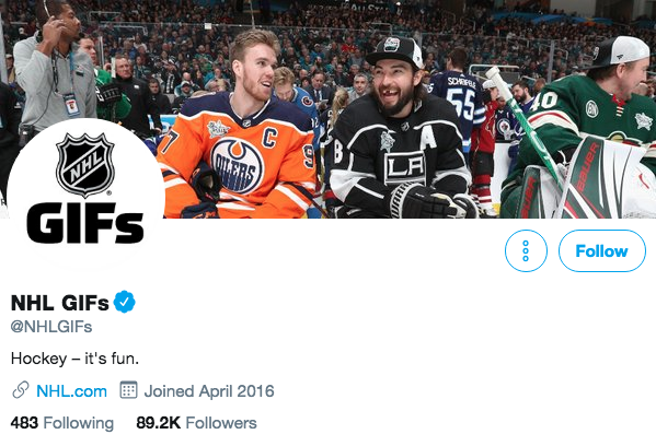 Biographie Twitter pour les GIF de la LNH