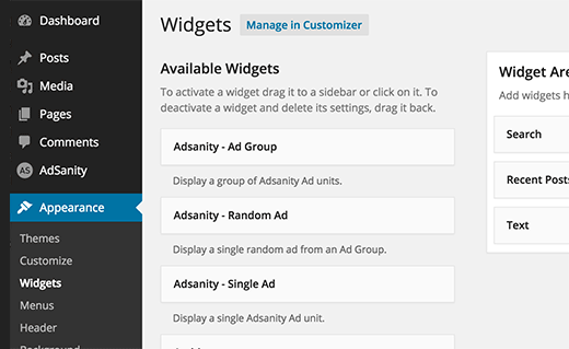 Widgets de la barre latérale AdSanity - Themelocal Widgets de la barre latérale AdSanity