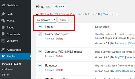 Désactiver tous les plugins WordPress - Themelocal Désactiver tous les plugins WordPress