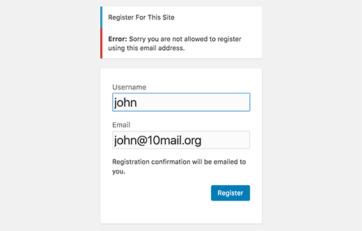 Erreur d'adresse e-mail jetable - Themelocal Erreur d'adresse e-mail jetable
