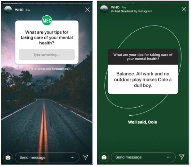 Capture d'écran des histoires Instagram de MEC