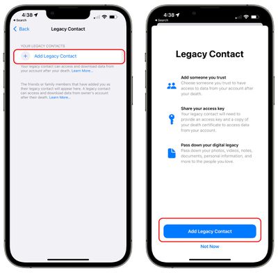 configuration des contacts hérités
