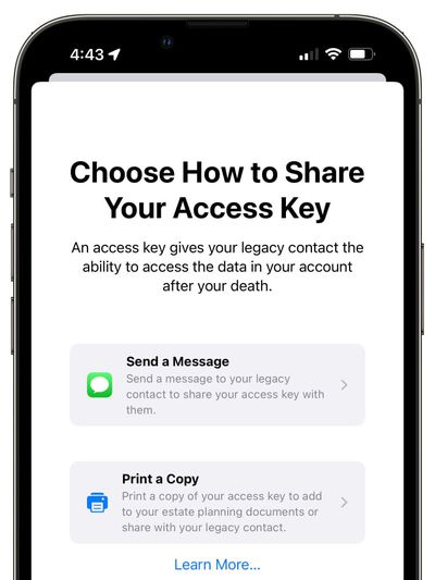 clé d'accès au partage de contact hérité