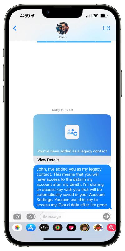 message de clé d'accès de contact hérité
