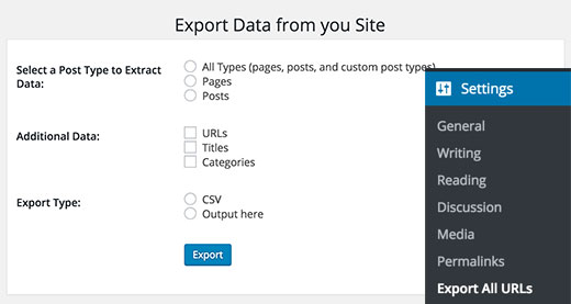 Exporter la page des paramètres de toutes les URL - Themelocal Exporter la page des paramètres de toutes les URL