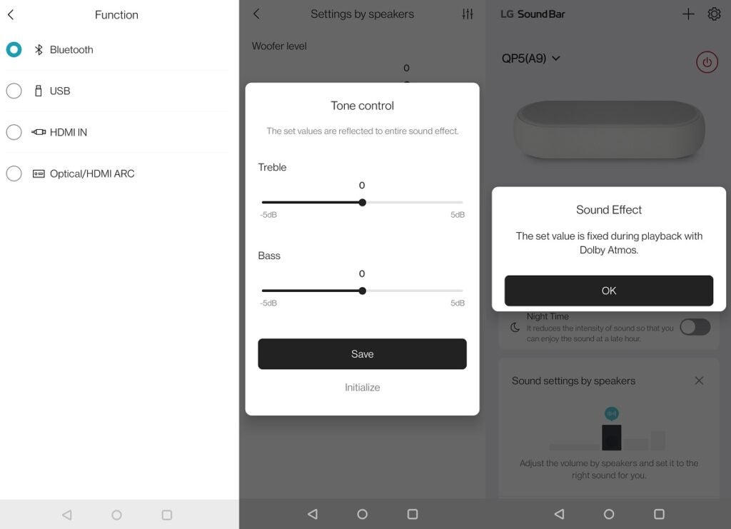 Paramètres Eclair de l'application LG Sound Bar
