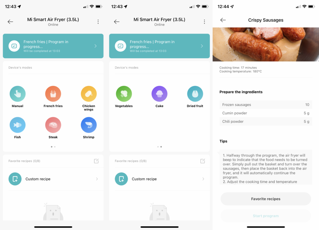 Recettes de l'application Xiaomi Mi Smart Air Fryer 3.5L