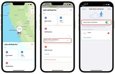 avertir lorsqu'il est laissé derrière les airpods