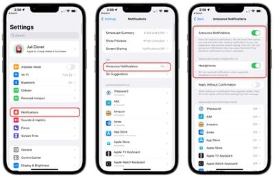 annoncer les notifications airpods