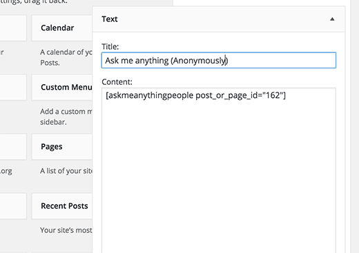 Demandez-moi n'importe quoi shortcode dans un widget texte - Themelocal Demandez-moi n'importe quoi shortcode dans un widget texte