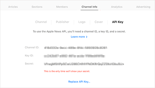 Clés API Apple News - Themelocal Clés de l'API Apple News