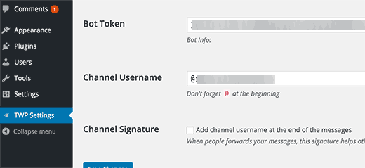 Paramètres de canal dans le plugin Telegram pour WordPress - Themelocal Paramètres de canal dans le plugin Telegram pour WordPress