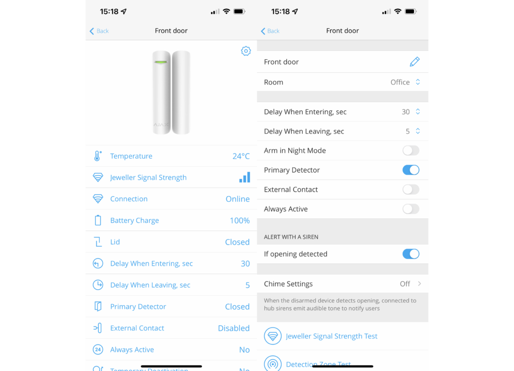 Options de capteur d'alarme de maison intelligente Ajax Jeweler