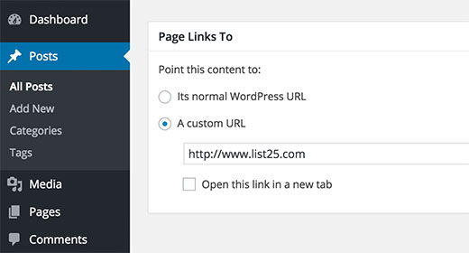 Ajout d'une URL personnalisée dans les liens de page vers - Themelocal Ajout d'une URL personnalisée dans les liens de page vers