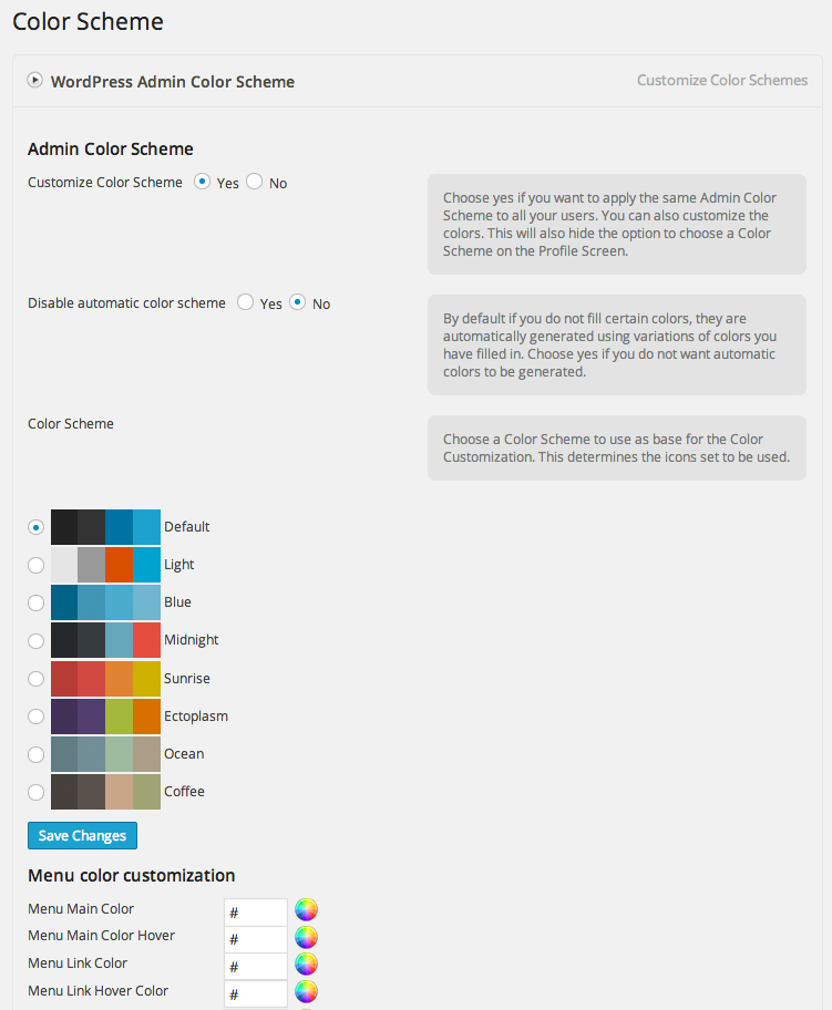 Options de schéma de couleurs