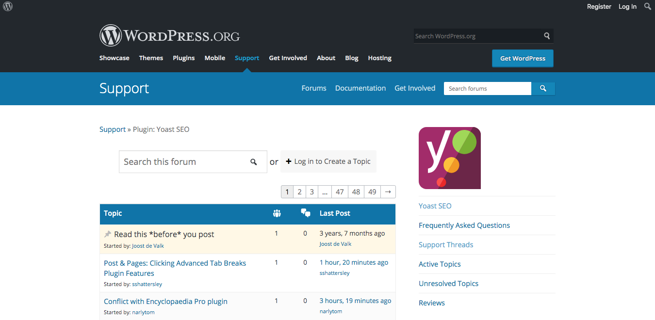 Forums de prise en charge des plugins