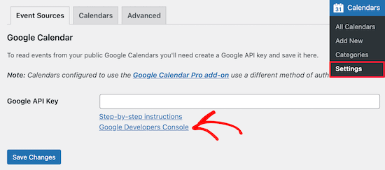 Cliquez sur le lien Google Developer Console - Themelocal Cliquez sur le lien Google Developer Console