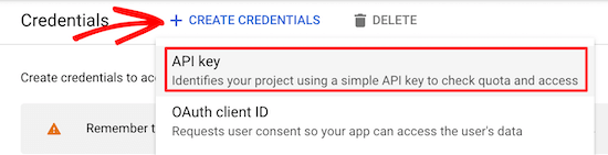 Créer des informations d'identification pour la clé API - Themelocal Créer des informations d'identification pour la clé API