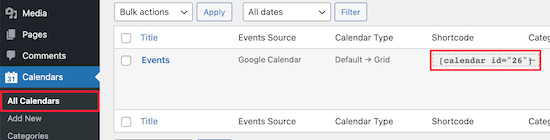 Trouver le shortcode du calendrier - Themelocal Trouver le shortcode du calendrier