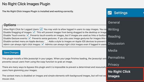 Pas de paramètres d'images de clic droit - Themelocal Pas de paramètres d'images de clic droit