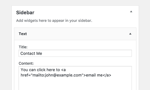 Ajouter un lien d'e-mail en HTML brut - Themelocal Ajout d'un lien e-mail en HTML brut