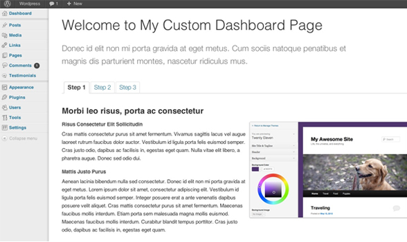 Comment creer une page de tableau de bord WordPress personnalise