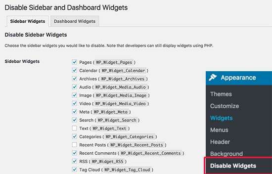 Désactiver les paramètres des widgets - Themelocal Désactiver les paramètres des widgets