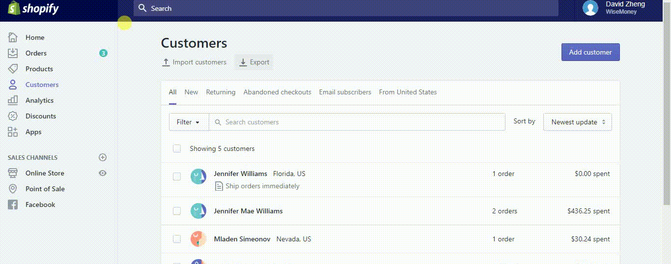 Comment exporter des clients dans Shopify