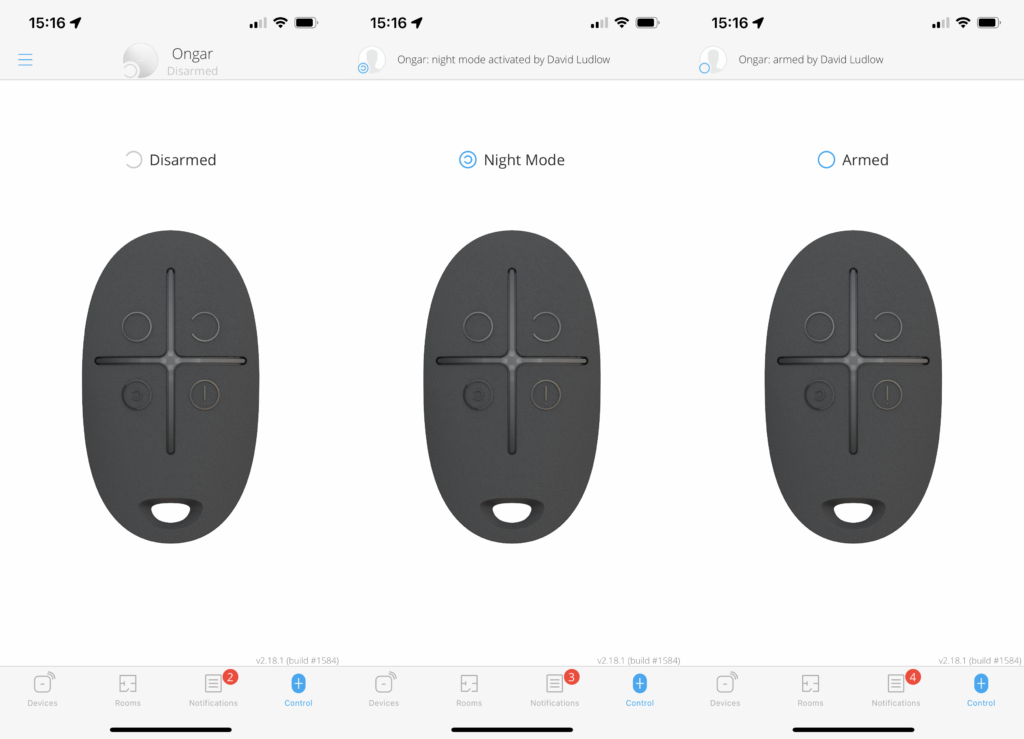 Armement et désarmement de l'application Ajax Jeweler Smart Home Alarm