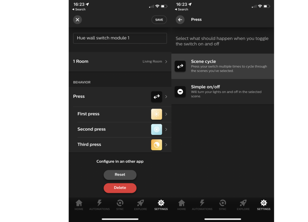 Configuration de l'application Philips Hue Wall Switch Module