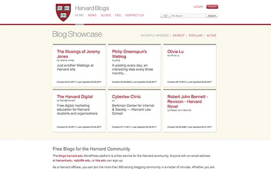 harvardblogs - Themelocal Plus de 40 universites populaires qui utilisent WordPress