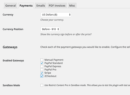 Configurer les paiements dans Restrict Content Pro Configurer les paiements dans Restrict Content Pro