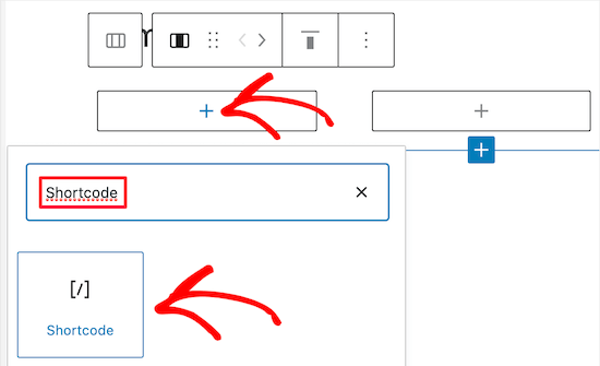 Sélectionnez le bloc de shortcode