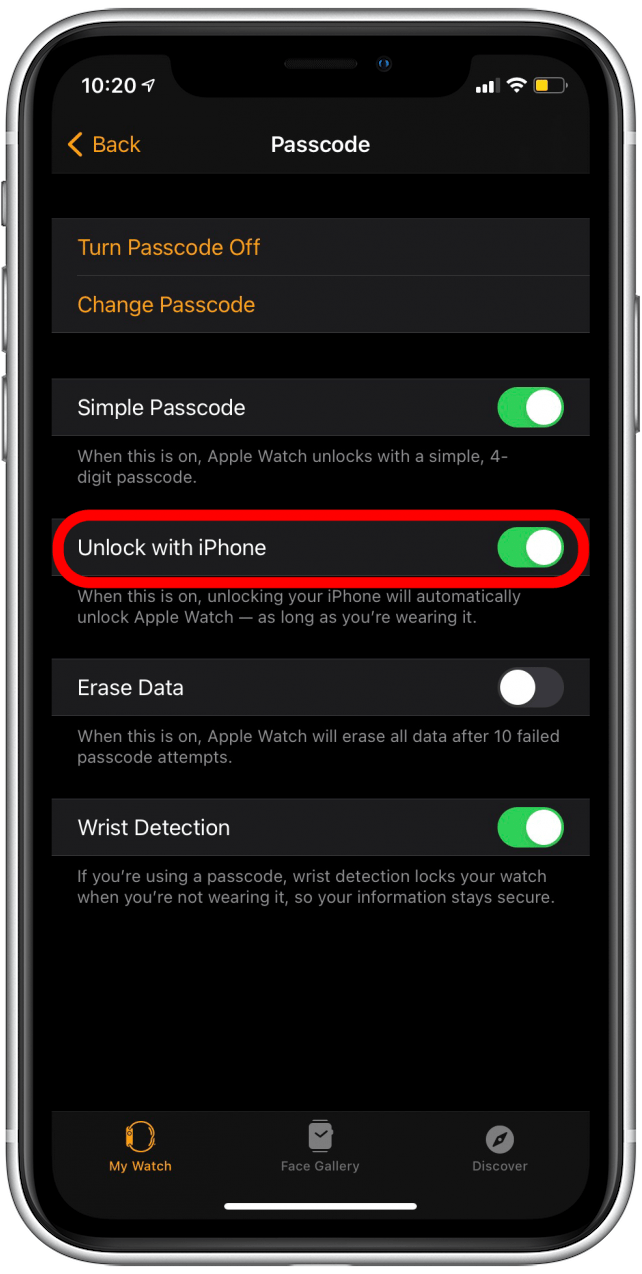 Désactiver le déverrouillage avec l'iPhone