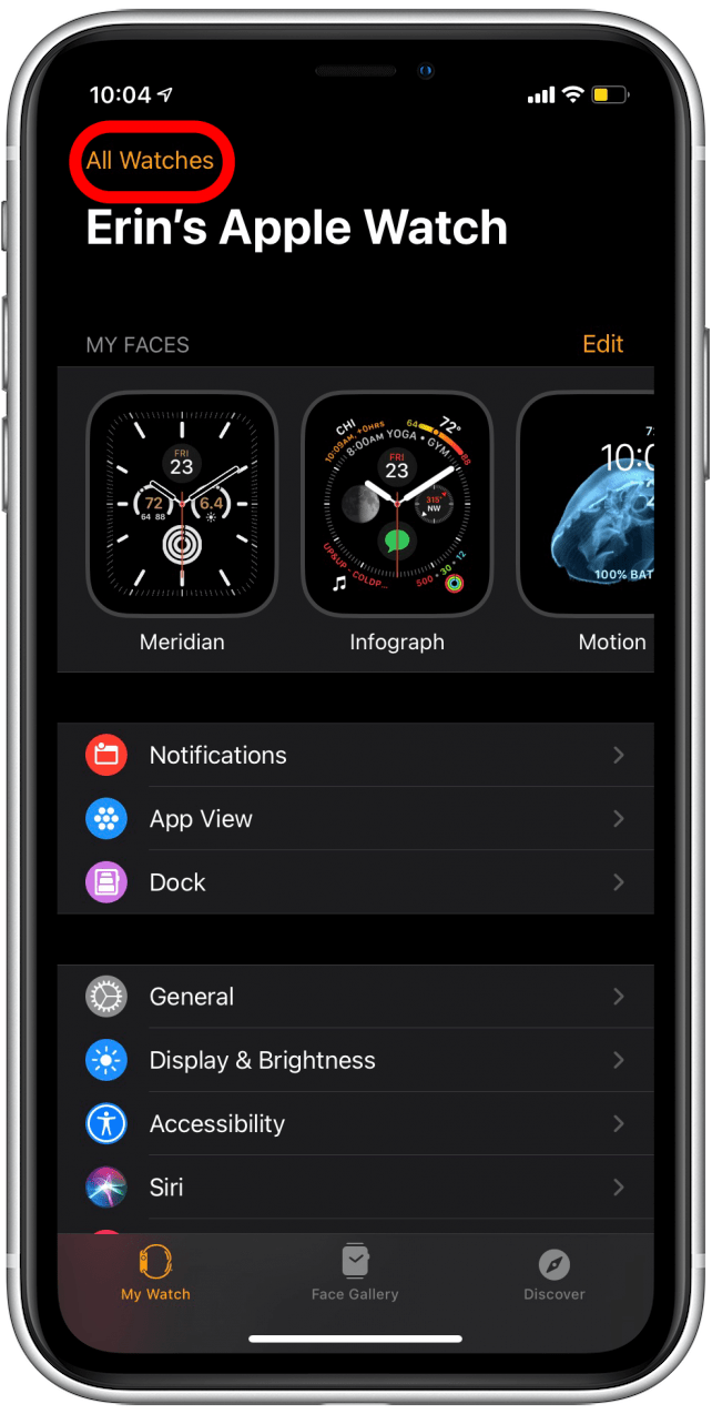 Appuyez sur Toutes les montres dans le coin supérieur gauche