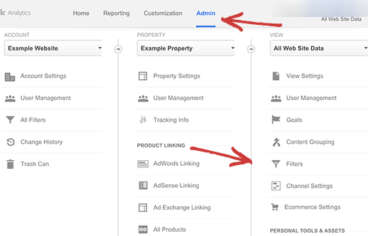 Menu Filtrer dans l'administrateur de Google Analytics Menu Filtrer dans l'administrateur de Google Analytics
