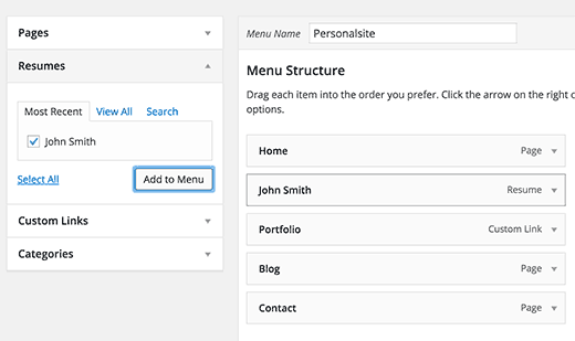 Ajout d'un lien de CV au menu de navigation Ajout d'un lien de CV au menu de navigation