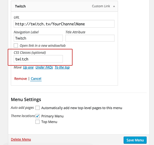 Ajout d'une classe CSS à l'élément de menu de navigation dans WordPress Ajout d'une classe CSS à l'élément de menu de navigation dans WordPress
