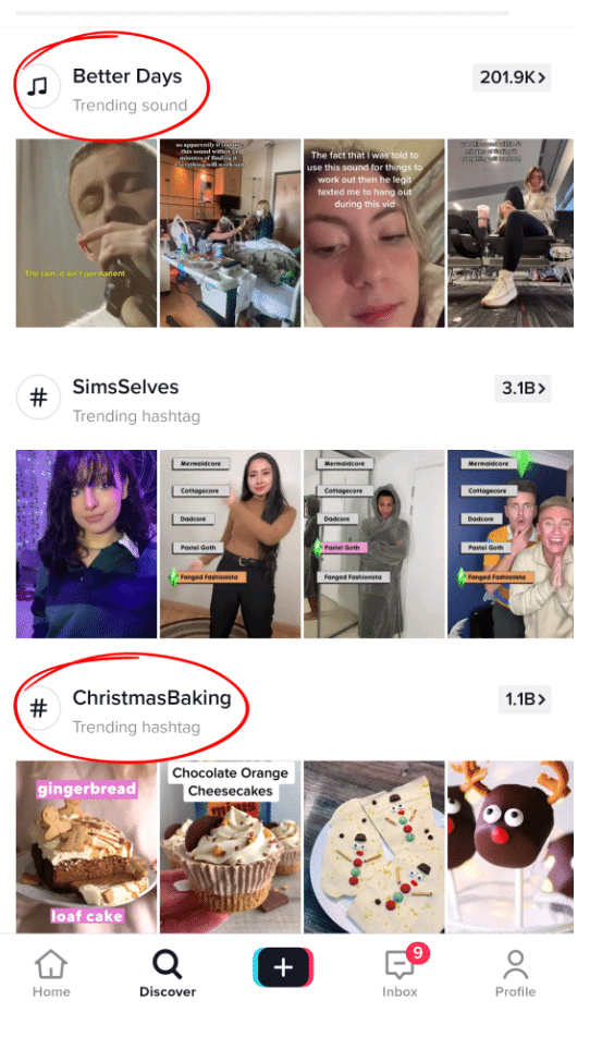 sons et hashtags tendance sur TikTok