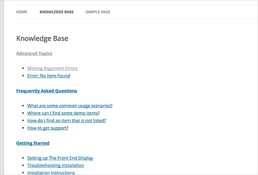 Section de base de connaissances simple sans CSS Section de base de connaissances simple sans CSS