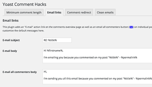 Paramètres des liens de messagerie dans Yoast Comment Hacks Paramètres des liens de messagerie dans Yoast Comment Hacks