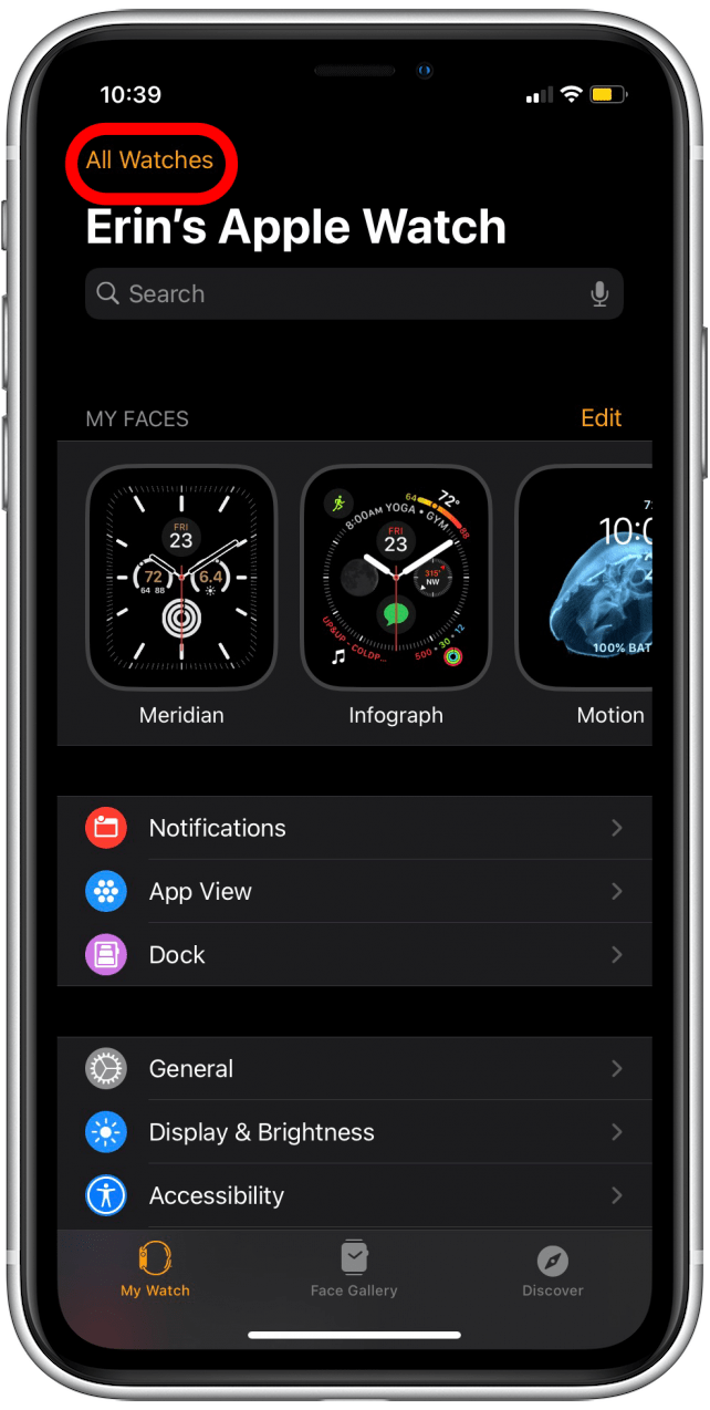 Appuyez sur Toutes les montres dans le coin supérieur gauche