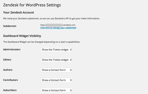 Paramètres du plugin Zendesk pour WordPress Paramètres du plugin Zendesk pour WordPress