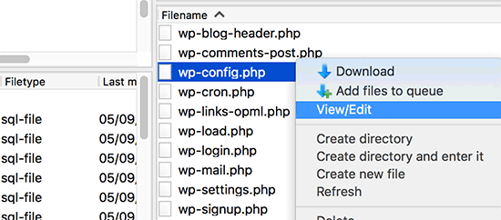 Modifier le fichier wpconfig.php Modifier le fichier wpconfig.php