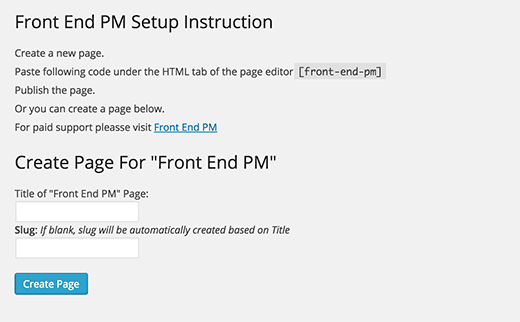 Configuration du plugin Front End PM Configuration du plugin Front End PM